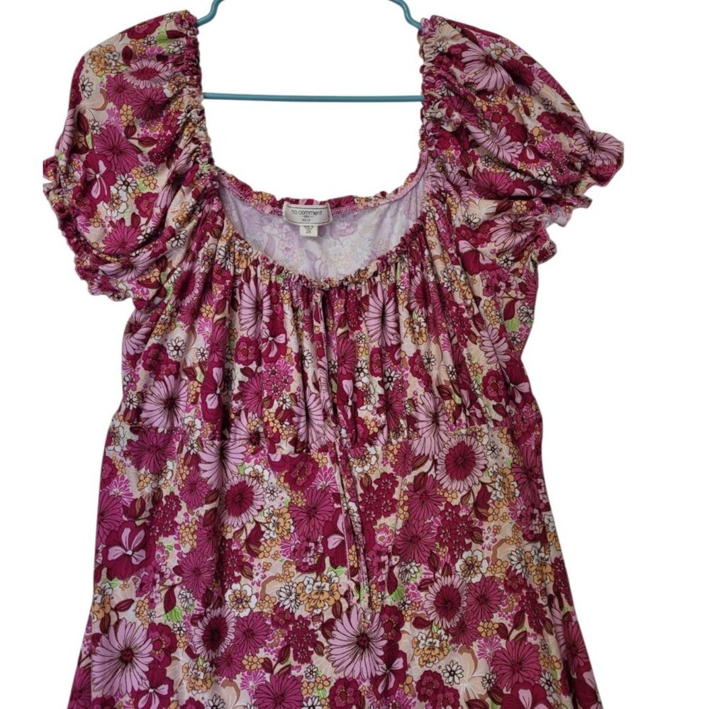 Babydoll Dress Womens 2X Pink Floral Print Short Soft Knit Coquette Y2K Cottage